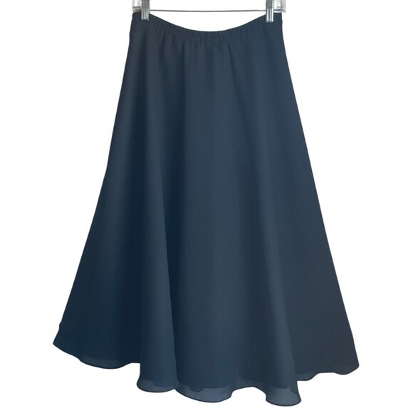 VTG Hampton Nites Sz 8 Black A-Line Flowy Midi Skirt Pull-On Sheer Overlay*Read* - Picture 1 of 11